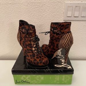 Sam Edelman UMA calf hair platform cheetah lace up bootie boots😍😍